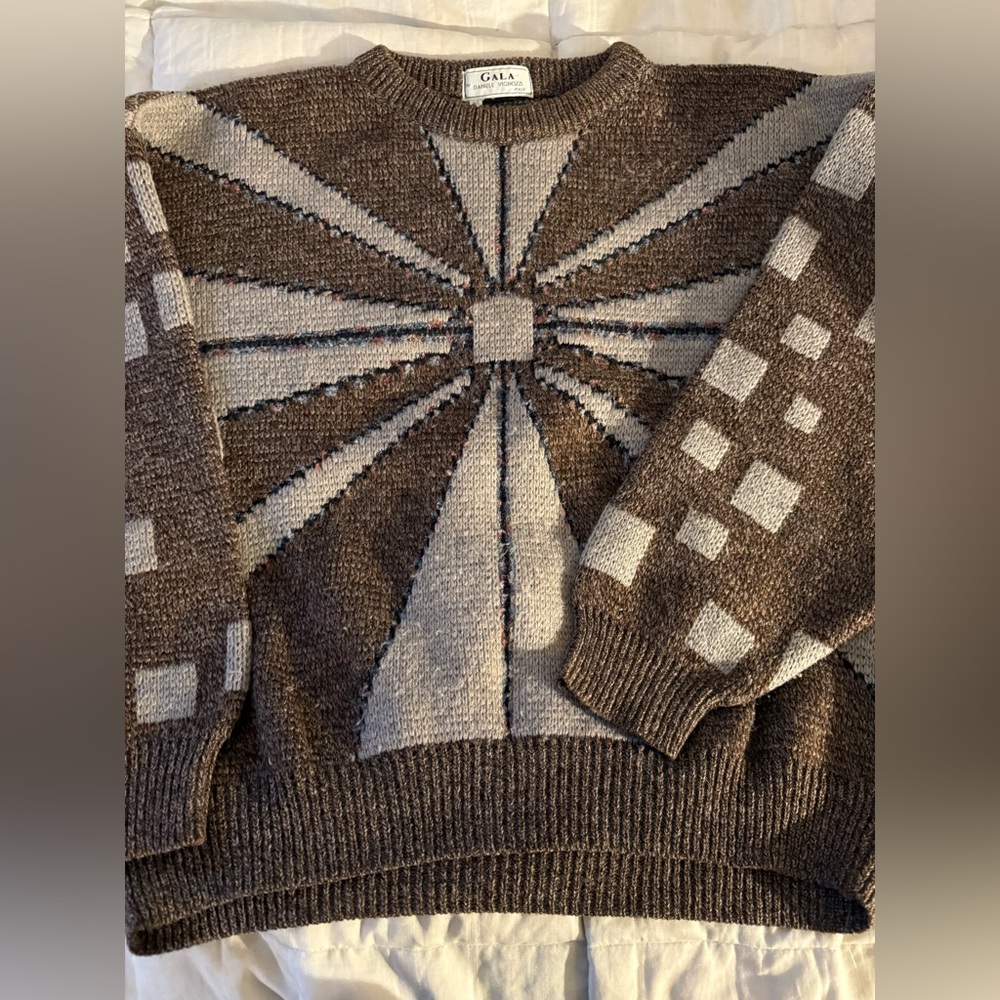 Vintage Gala by Daniele Vignozzi Geometric Brown Knit Sweater Made in Italy